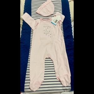 [NWT] Little Me “Welcome to the World” pink footed onesie with hat (6M)